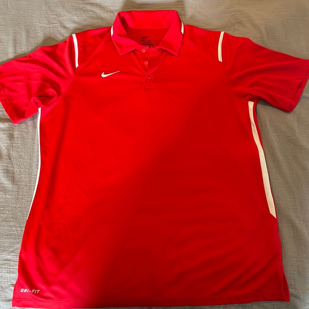 Nike Dri-Fit Golf Shirt. Red w/white details. Never worn.